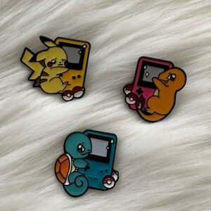 Pokemon Gameboy Enamel Pins Set Pikachu, Charmander, and Squirtle